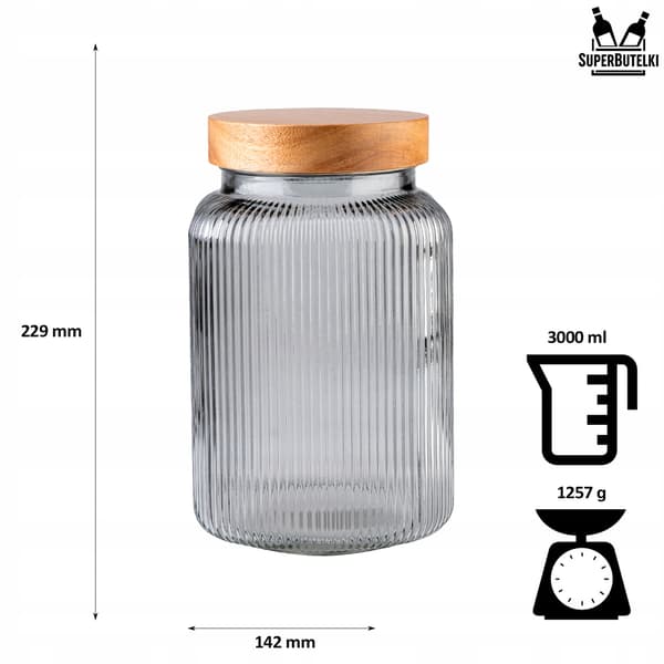 Lasipurkki puisella kannella / harmaa 3L