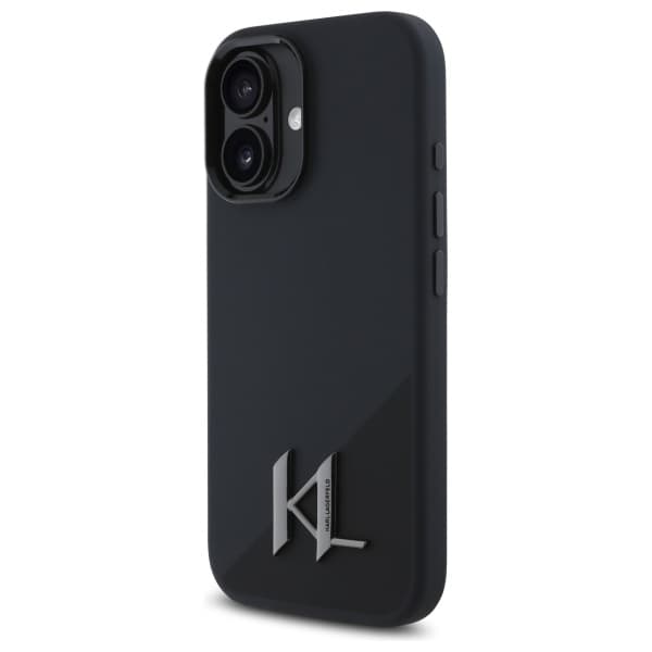 Karl Lagerfeld Silikone Shadow Metal Initial MagSafe-etui til iPhone 16, Sort