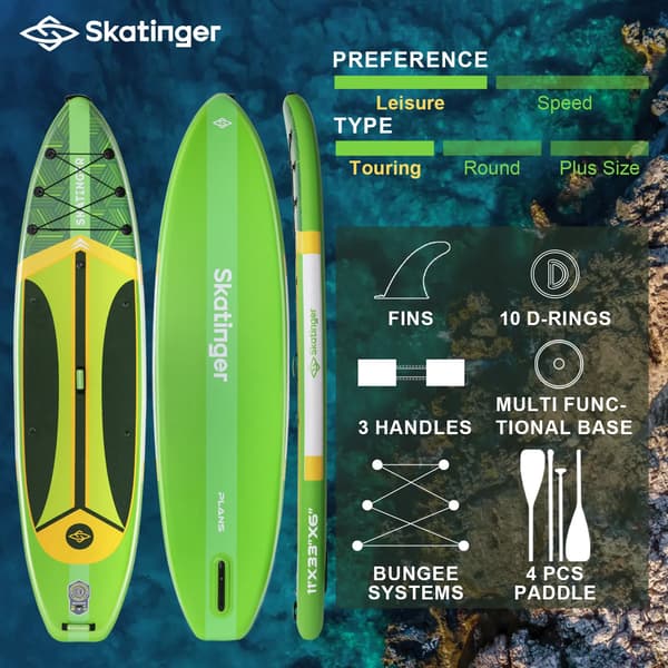 SUP Skatinger Plan S grön 335x84x15 cm touringbräda