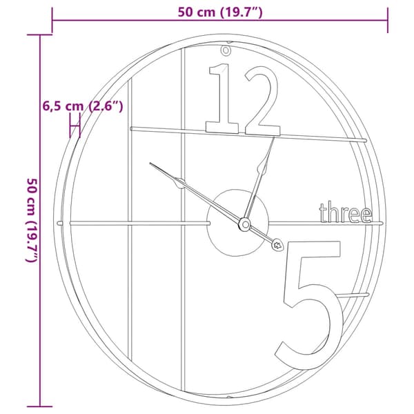 vidaXL vægur, sort, Ø50 cm, jern