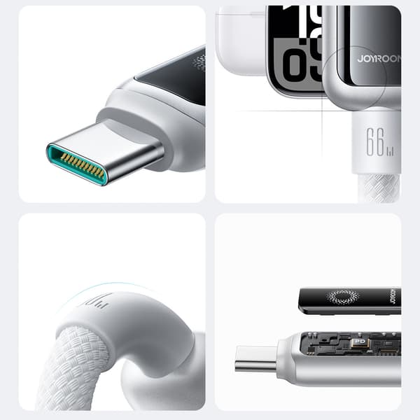 Flettet kabel USB-A - USB-C 66W 1,2m - hvid