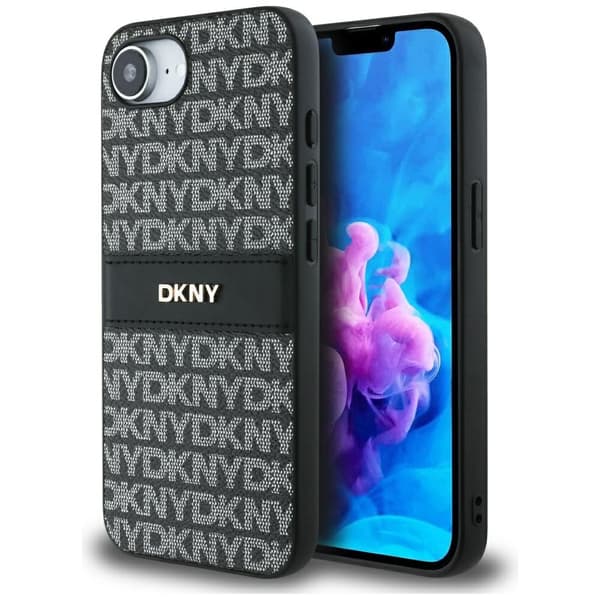 DKNY Repeat Texture Pattern med Tonal Stripe cover til iPhone 16e / 17e, sort