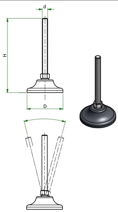 Möbelfot M8Ø47,5/25 ledad bas 20 ST