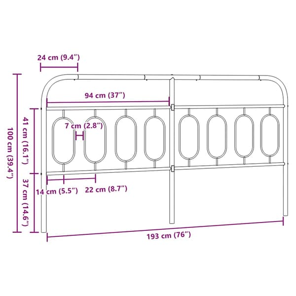 vidaXL metalsengegavl, sort, 193 cm