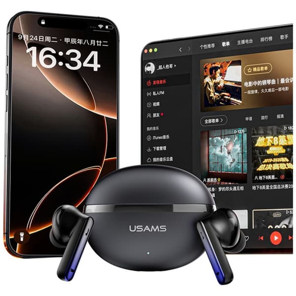 USAMS Echo E02 TWS ANC+ENC Trådlösa Bluetooth-hörlurar Svarta