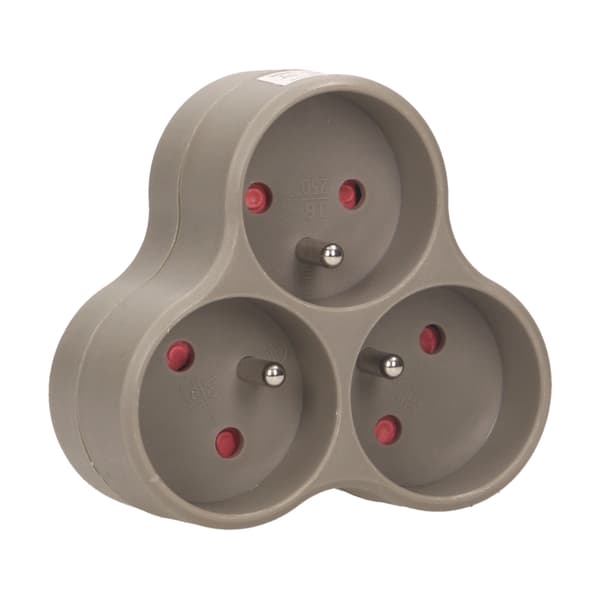 Triple elektrisk splitter 3x230V med jordforbindelse grå