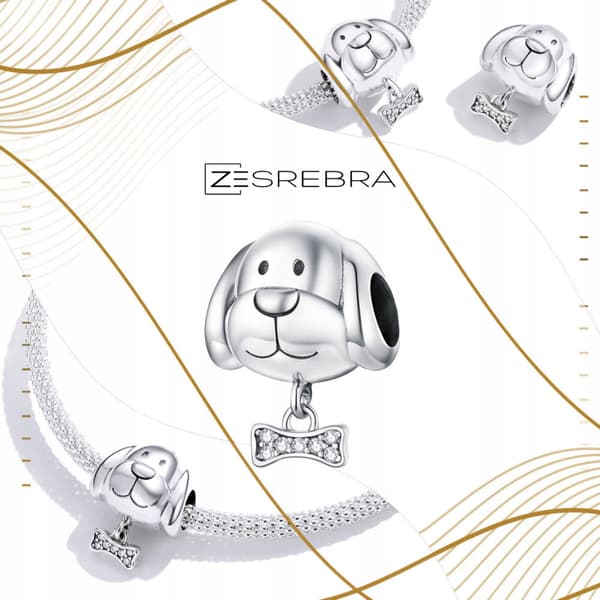 Berlocker hund med benpärlor silver pr 925 rörlig silverhund