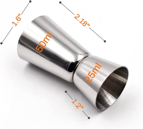Jigger Pourer stål bartendermätkopp 25 ml 50 ml 2-pack för cocktails