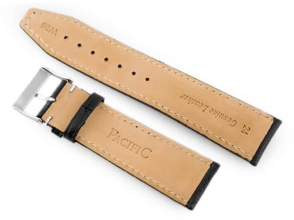 Læderrem til ur W26 - PREMIUM - sort/hvid - 22mm