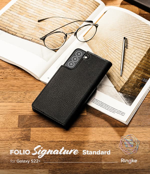 Læder Flip-etui til Galaxy S22+ Folio Signature Sort
