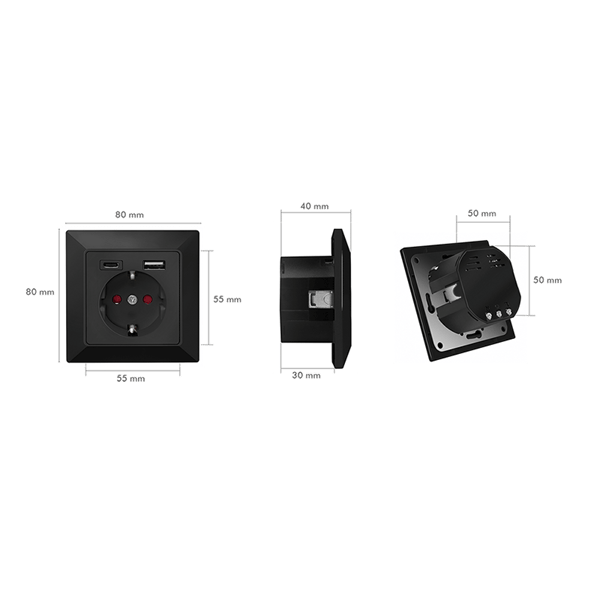 LogiLink Sort indbygget stikkontakt USB-C USB-A 14W 5V