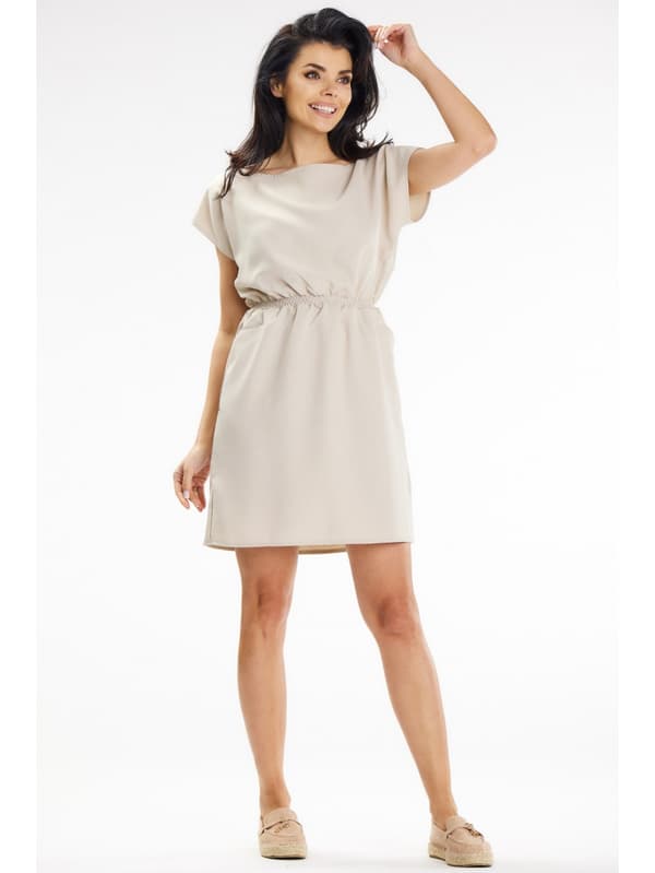 Sommarklänning med kimonoärmar, beige S