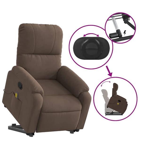 vidaXL Lyftbar massagefåtölj, brun, mikrofiber