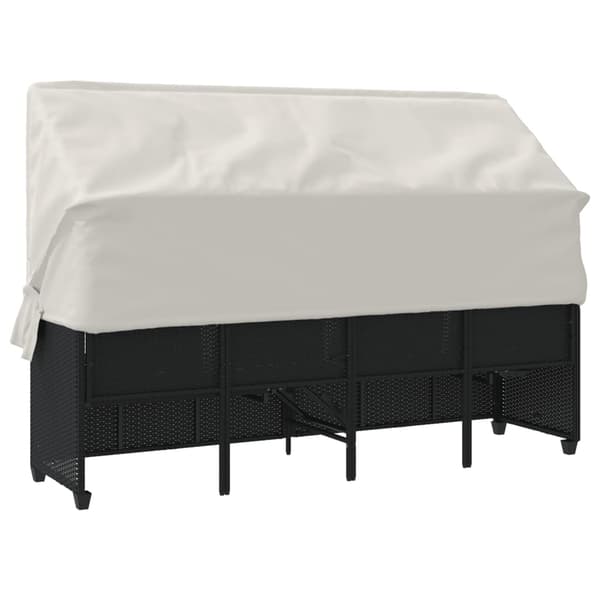 vidaXL dagseng med baldakin og hynder, sort, polyrattan