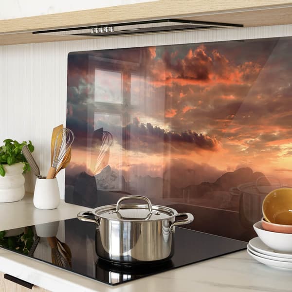 Skär- och serveringsbräda i glas, Sunset Mountain, 80x52 cm