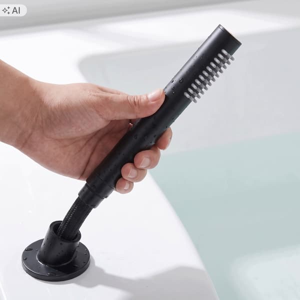 Lungo Rea sort badekarsarmatur med 3 huller og brusehoved