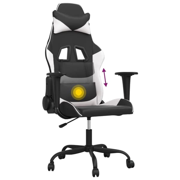 vidaXL massage-gamingstol, sort og hvid, kunstlæder