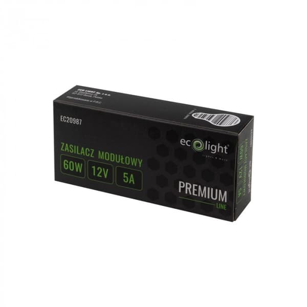 Modulär strömförsörjning för LED Slim PREMIUM 60W 12V 5A Ecolight-transformator