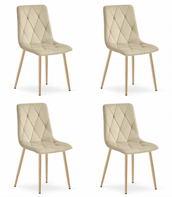 LIBRA stol - ljusbeige sammet / träfärgade ben x 4