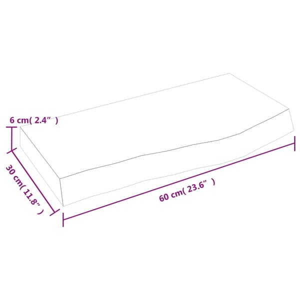 vidaXL hylde, 60x30x(2-6) cm, ubehandlet massivt egetræ