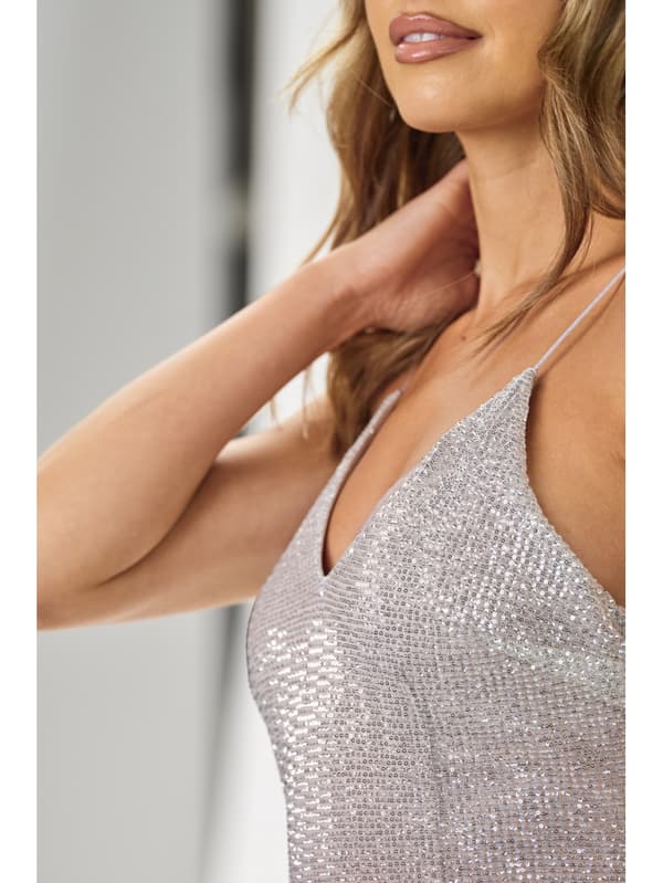 Paillette maxi aftenkjole med stropper, ombre-effekt - sort og hvid M