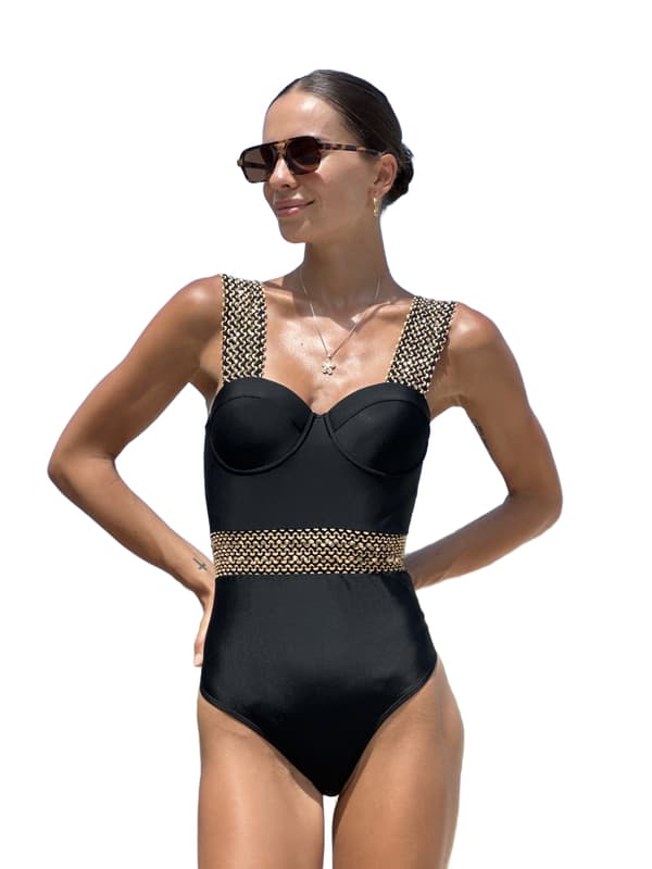 Dame badedragt med brede stropper, strandsort Dame badedragt med brede stropper, strandsort