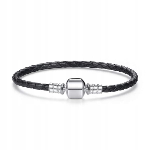 Læderarmbånd S925 sølv til charms sorte charms sølvperler