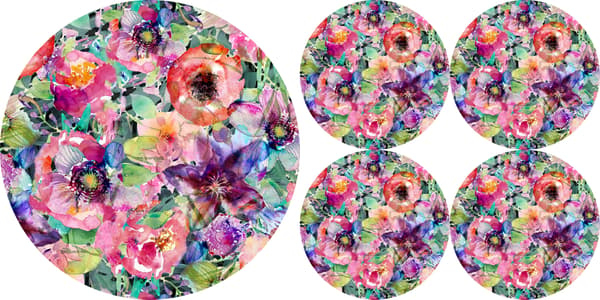 Set med runda bordsunderlägg 1+4 - FLORA
