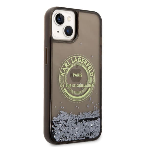 Karl Lagerfeld Liquid Glitter RSG-cover til iPhone 14, sort