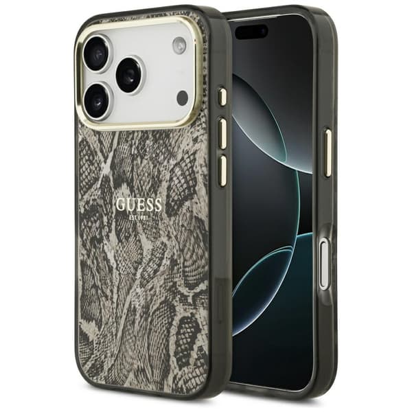 Guess Python-kuvioinen MagSafe-kotelo iPhone 17 Pro Maxille, ruskea