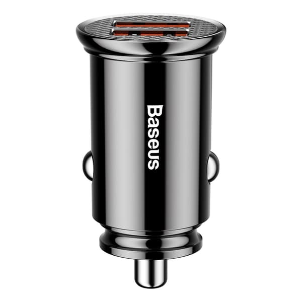Smart Cirkulær Biloplader 2x USB QC3.0 Hurtigopladning 3.0 SCP AFC 30W Sort