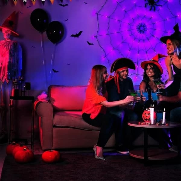 Edderkoppespindsnet 70 LED Halloween-glødende lampe lilla belysning
