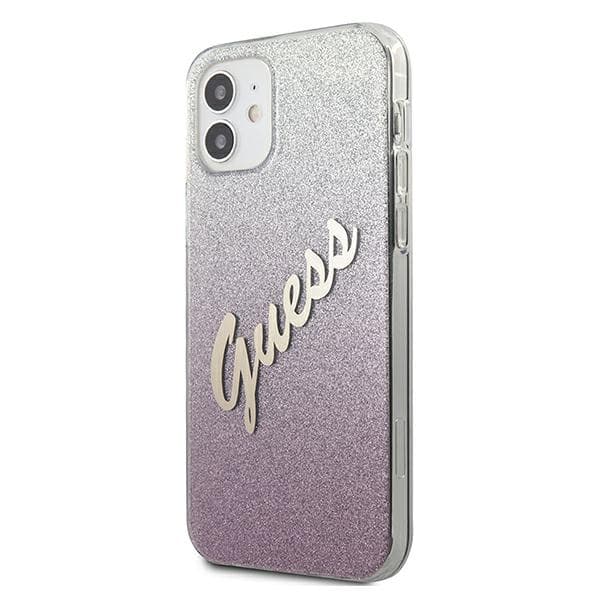 Guess Glitter Gradient Script -suojakuori iPhone 12 minille, pinkki
