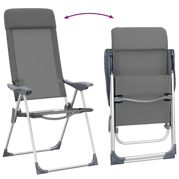 vidaXL Hopfällbara campingstolar, set om 2, grå, aluminium