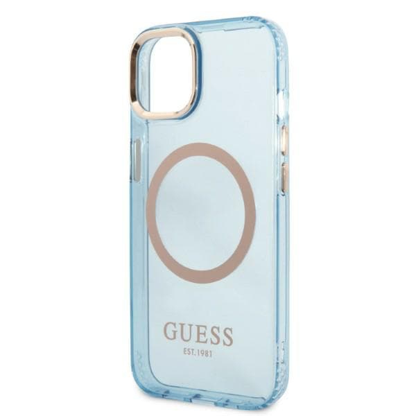 Guess Gold Outline Translucent MagSafe-etui til iPhone 13, blå