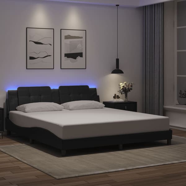 vidaXL sengestel med LED sort 180x200 cm kunstlæder
