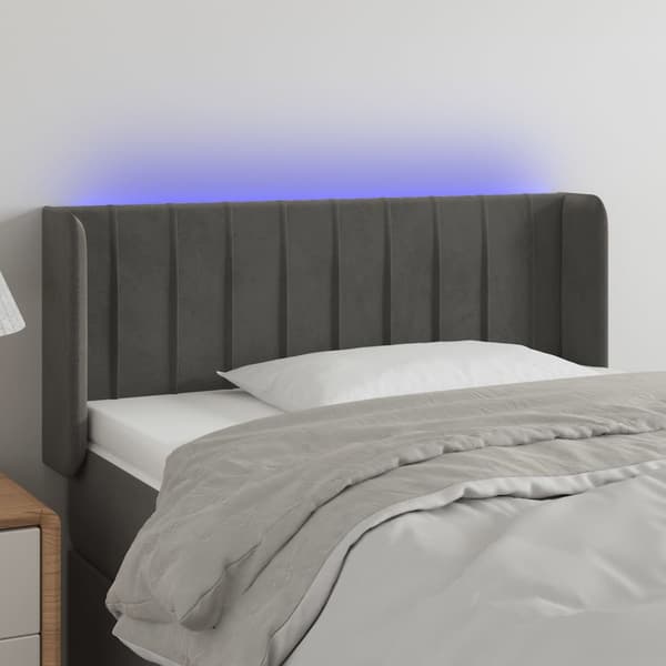 vidaXL Sänggavel med LED mörkgrå 103x16x78/88 cm sammet