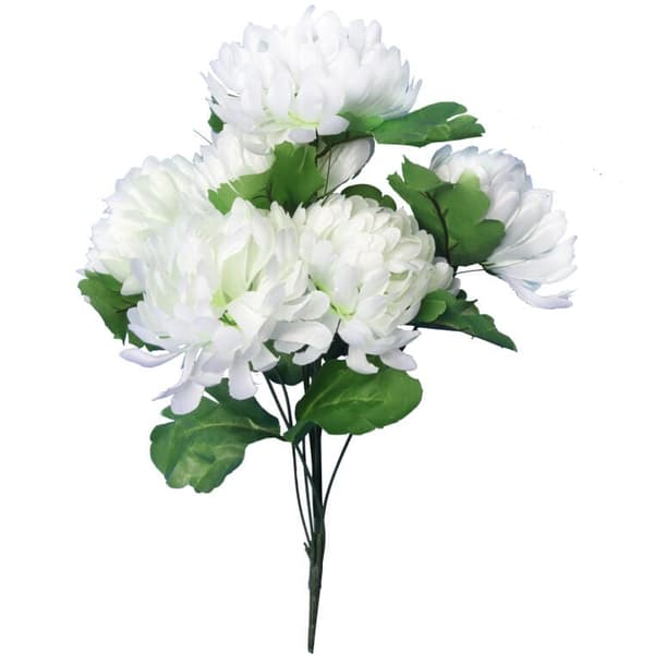 Bukett med 7 krysantemum och gräs, 40 cm, vit