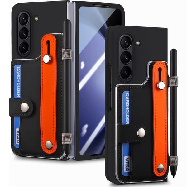 Læderetui til Samsung Galaxy Z Fold6 5G, med stativ og glas, sort