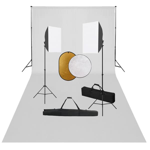 vidaXL Studio Kit med softbox, baggrund og reflektorer
