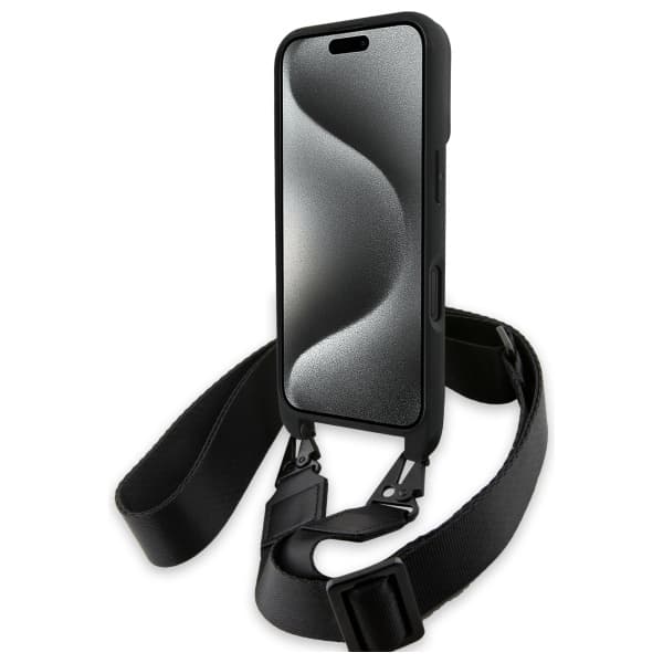 BMW M Edition Carbon Stripe & Strap -kotelo iPhone 16 Plussalle, musta