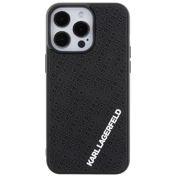 Karl Lagerfeld 3D gummicover med flere logoer til iPhone 15 Pro Max, sort