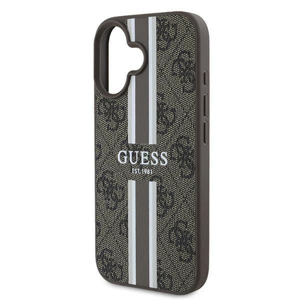 Guess 4G Printed Stripes MagSafe-etui til iPhone 16 Plus, brun