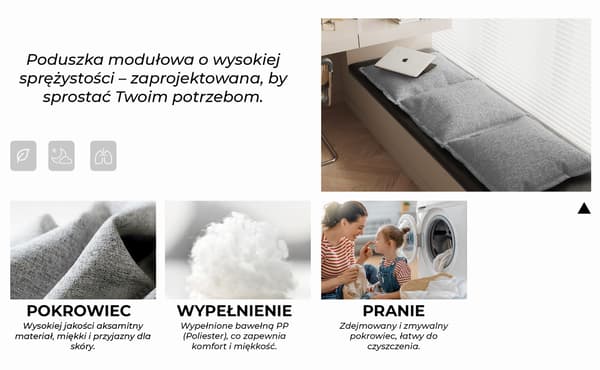 Set med 4 grå modulära kuddar