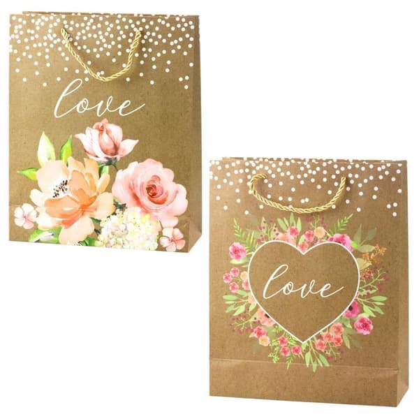 Presentpåse 32x26x10cm Kärleksblommor glitter MIX