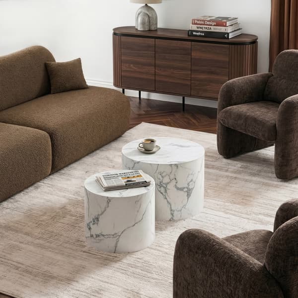 LEILA Soffbordsset 38 cm/48 cm Vit Marmor Modern Glamour