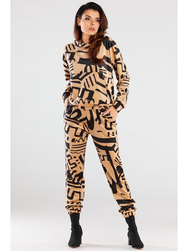 Fløjlsbukser, beige med sort print M