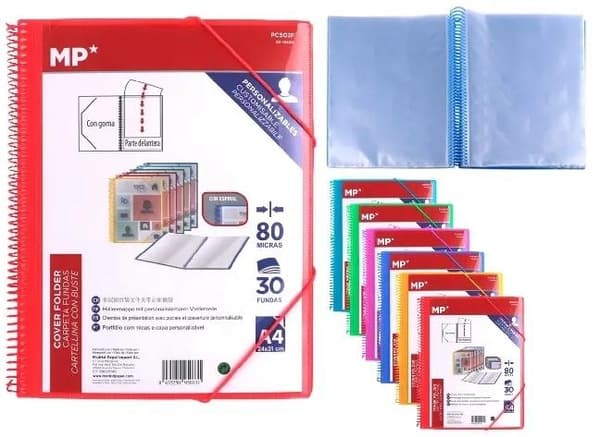 A4 spiralmappe med 30 elastiske lommer MIX