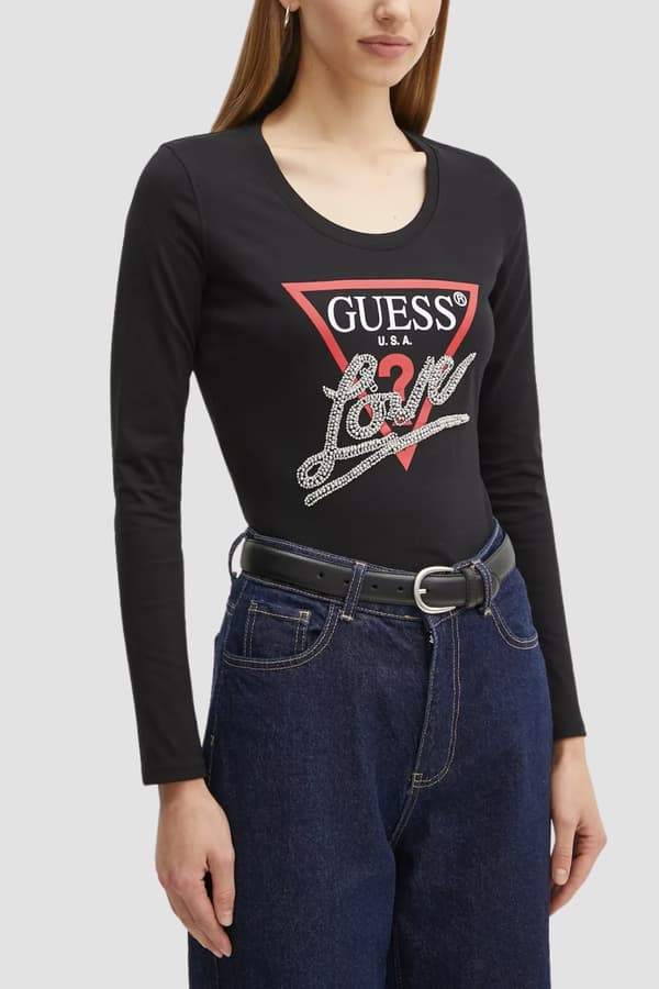 Guess svart damtröja med långärmad logotyp, M
