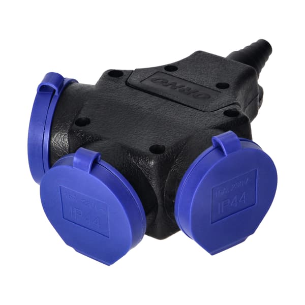 Elektrisk splitter, T-stycke, 3x SCHUKO-uttag, IP44-skyddad
